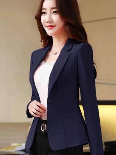 Imagen 2 del producto Blazers ajustados de estilo coreano para mujer, chaqueta de trajes informales de manga larga, chaqueta de traje de mujer de oficina blanca y negra de Color sólido M-3XL