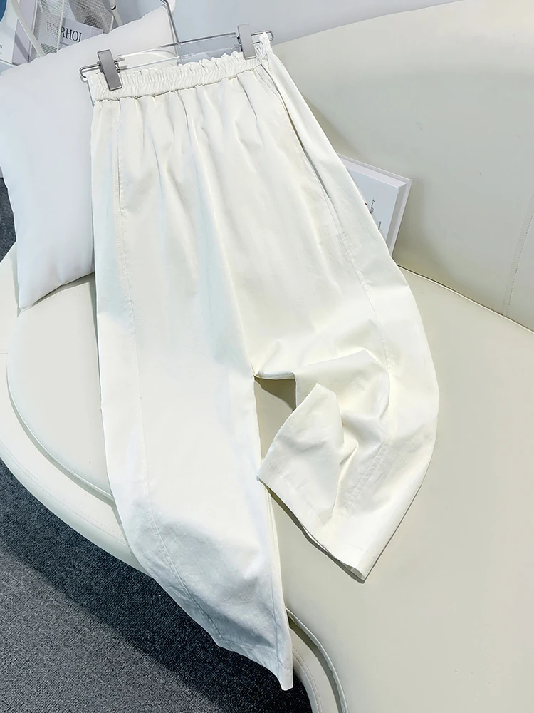 

Женские летние тонкие брюки-шаровары с высокой талией, свободного кроя, длиной 7/8, новая модель, маленький размер, эластичные, повседневные, с эффектом утяжки