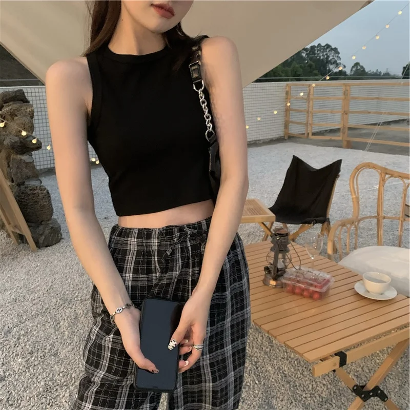 Black Strapless  Vest Women's Summer Sporty Short Sleeveless Base Layer Trendy plus Size Fashionable  Color Top