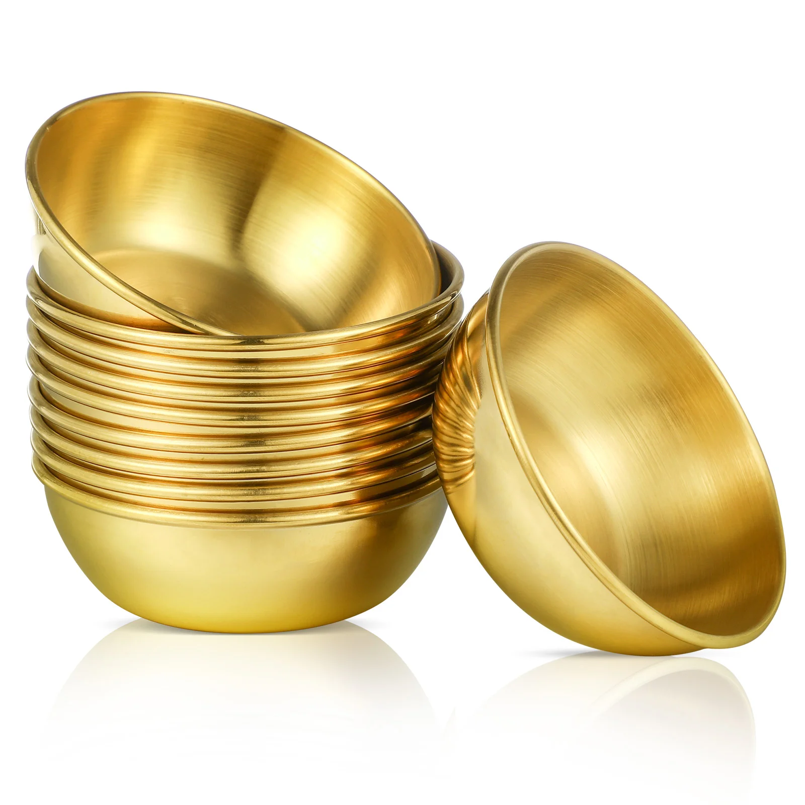 

10 Pcs Food Serving Platters Seasoning Dish Tray Appetizer Plate Soy Sauce Condiment Cups Golden Stainless Steel Travel