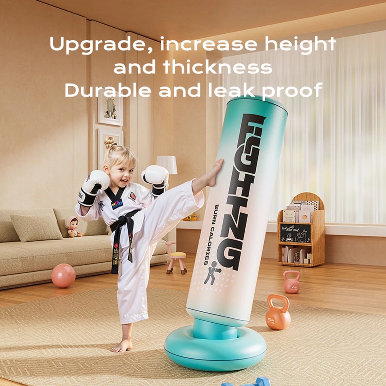 Sac de boxe gonflable 1 pièce, jouet de sac de boxe gonflable, cadeaux pour garçons Taekwondo, MMA et soulage l'énergie Pent Up