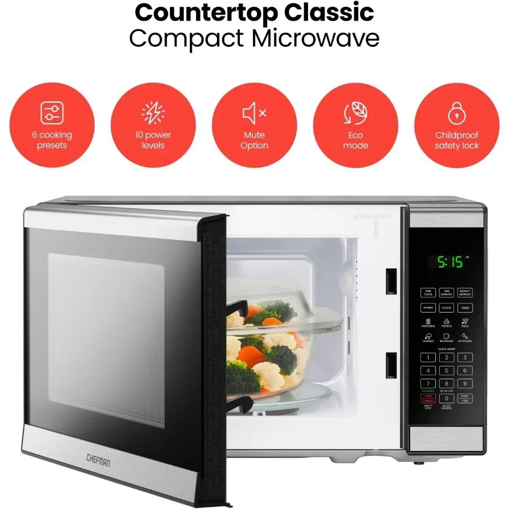 Desktop microwave oven 0.7 cubic feet stainless steel microwave oven 700 watts, with 10 power levels and mute function