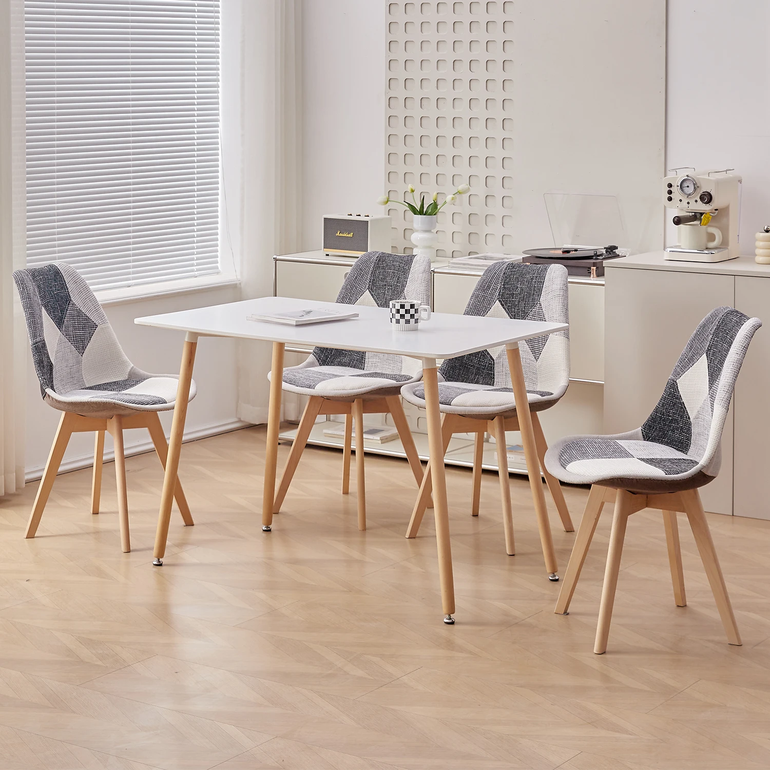 EGOONM 2/4/6 Stück Nordische Esszimmerstühle, Bunte Patchwork-Stühle mit Holzbeinen und Gepolstertem Sitz, Lounge-Stuhl für Küche und Wohnzimmer – Detail 8