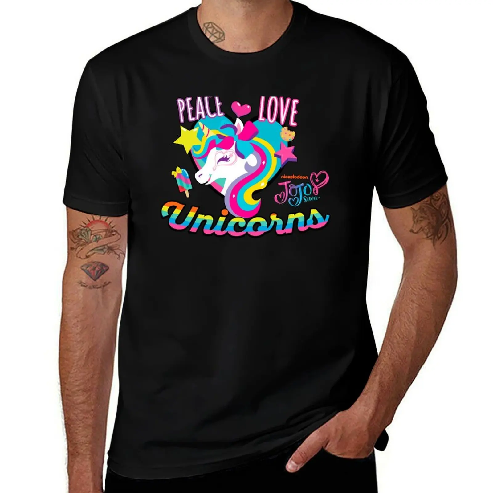 

JoJo Siwa Peace Love And Rainbow Unicorns T-Shirt cotton graphic tees customizeds street wear shirts men graphic