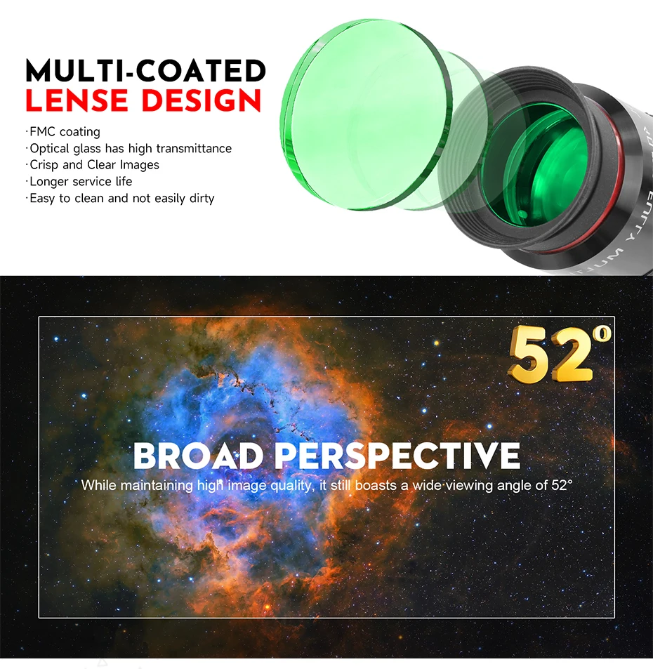 Datyson Fei Yao Serie 52 Grad PL 6,4/12,4/15/20/25/32/40mm Astronomisches Okular mit 6 Optionalen Spezifikationen – Detail 8