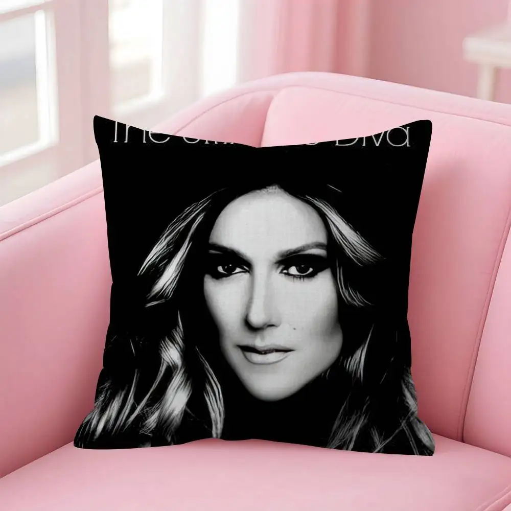 Celine Dion Schwarz-weißer, doppelseitig bedruckter Kissenbezug, kurzer Plüsch, geeignet für Wohnzimmer, Schlafzimmer, Dekokissenbezug – Detail 8