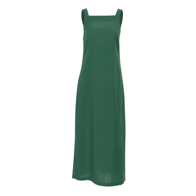 

2026 summer French cotton and linen vest dress women's vacation casual split suspender long dress women's clothing