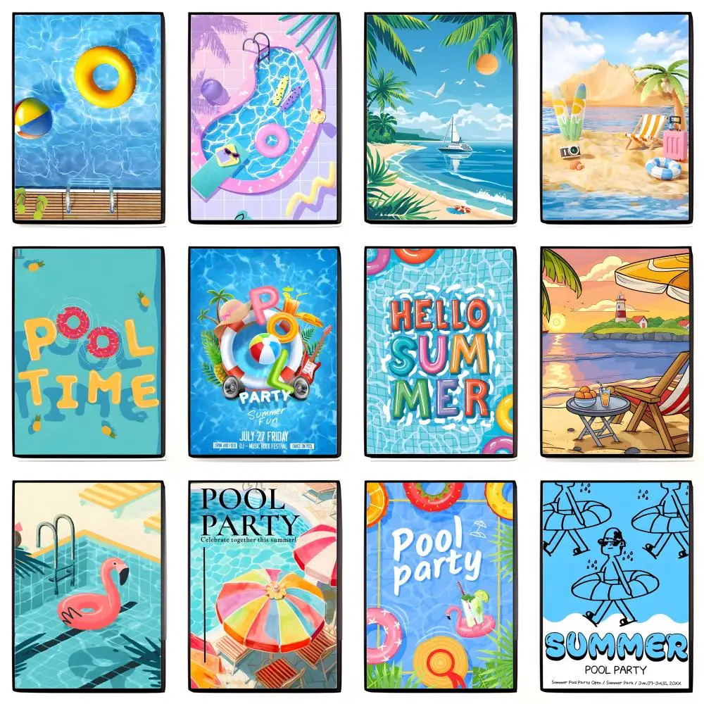 Refreshing Stylish S-Summer Swimming Pool Style Poster High-definition Art Sticker Self Adhesive Waterproof Home Decoration