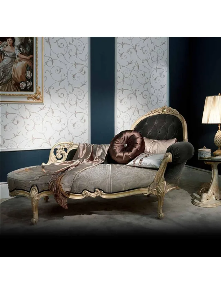 Italian baroque silk fabric solid wood carving flower concubine chair French court rococo recliner concubine couch