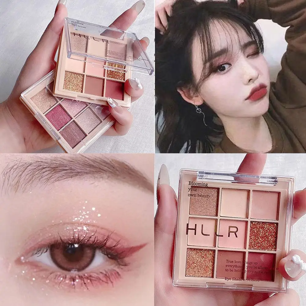 Paleta de sombras de ojos de nueve colores, sombra de ojos rosa brillante mate, maquillaje nacarado de larga duración, moda Ros T4U7