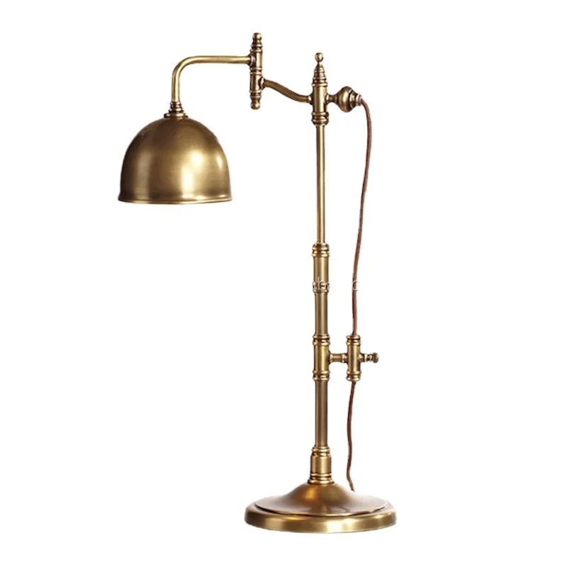 Ancient brass attic style adjustable reading room lamp, American table lamp with copper lid, cast bronze table lamp