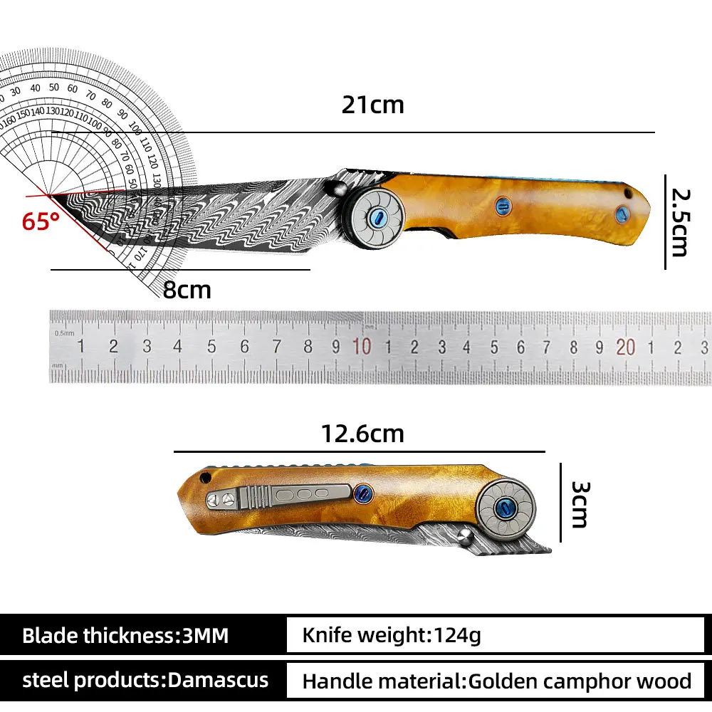 Outdoor VG10 kern Damascus staal goud kamfer houten handvat zakmes jungle survival camping zelfverdediging draagbaar gereedschap