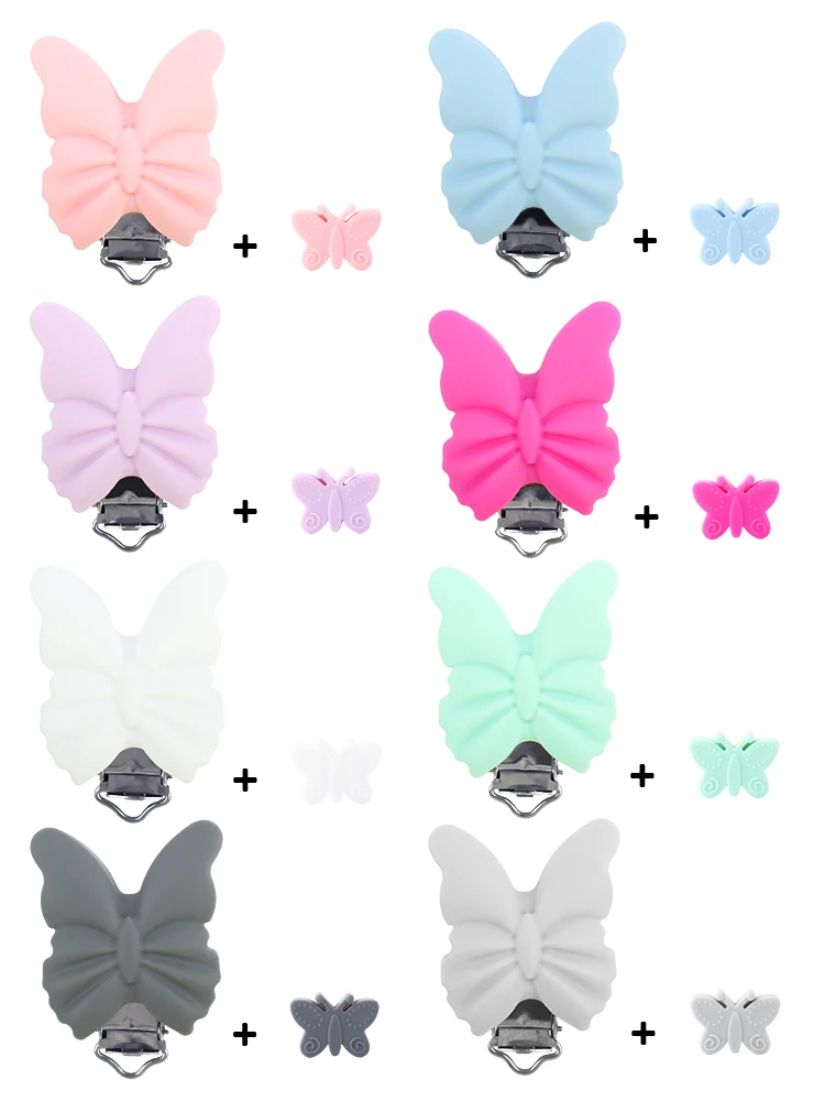 2pcs /Lot Silicone Teether Beads Clips Butterfly Animals Baby Teething Teether Necklace Food Grade DIY Pacifier Chain Accessorie