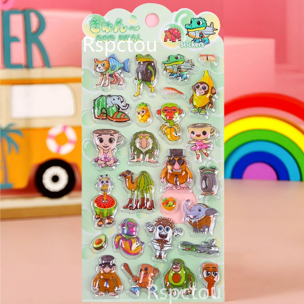 4 pièces Tung Tung Tung Sahur 3D gonflé autocollants italien cerveau Animal bulle décalcomanies cahier réfrigérateur téléphone autocollant décoration jouets