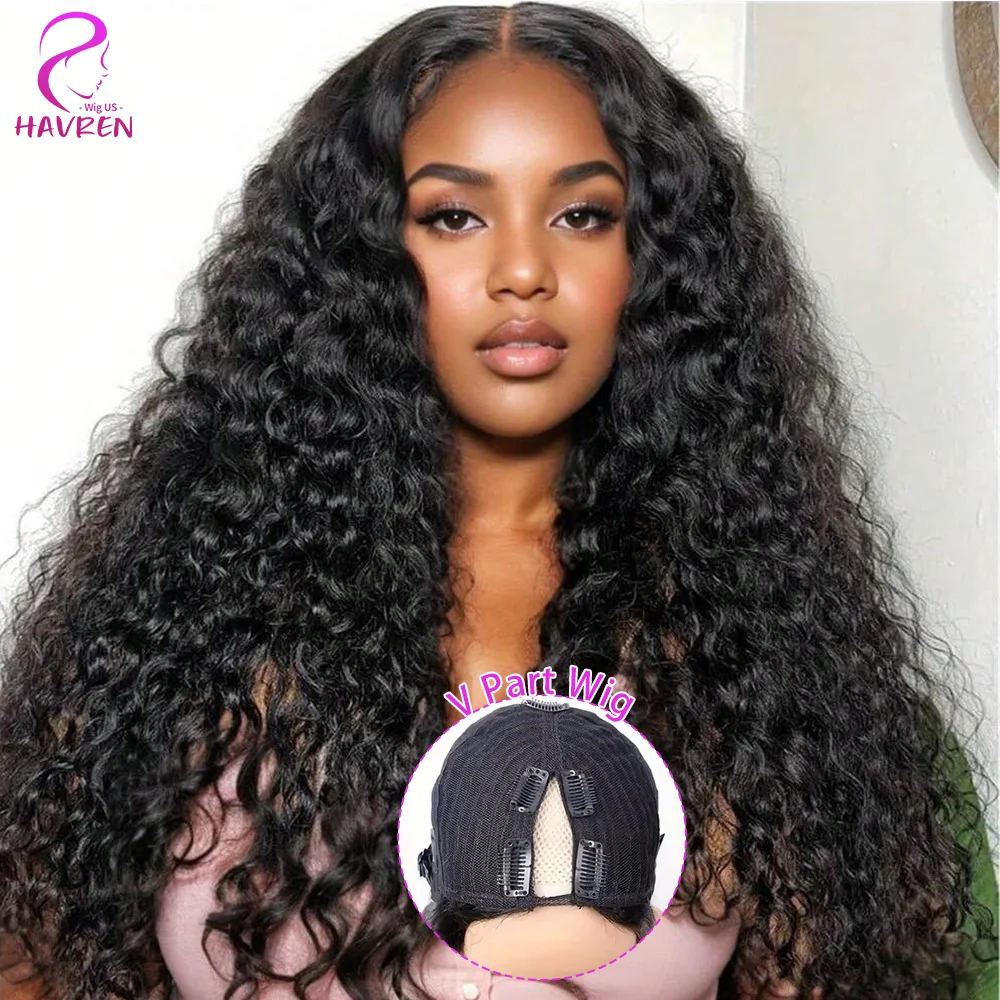 

38 Inch V Part Wig Human Hair Glueless Vpart Wigs for Women Beginner Friendly Wear and Go Deep Wave Kinky Straight Body Wave Natural Black Virgin Remy Hair No Leave Out No Glue Needed V Shape Human Hair Wigs Thick Ends Long Curly Wavy Wigs Genuine