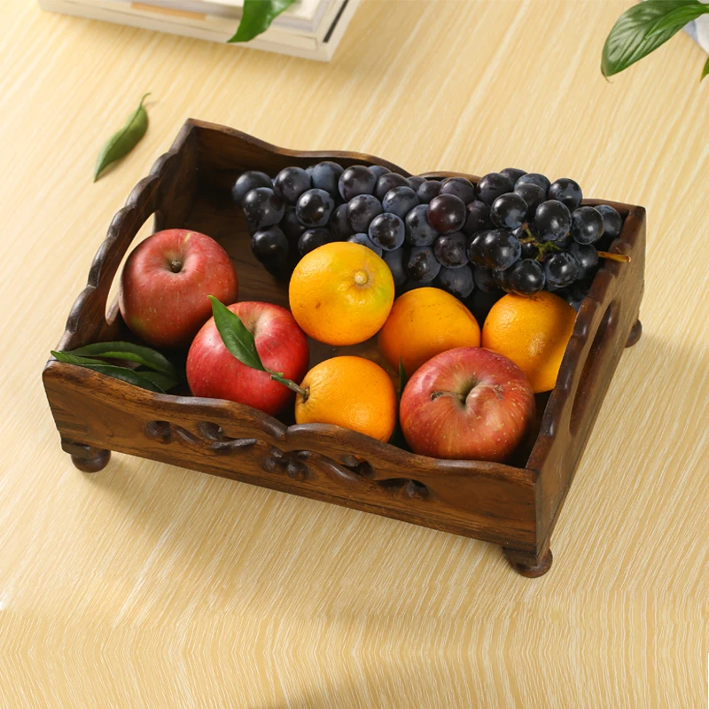 Hand-carved Solid Wood Fruit Plate Home Decoration Living Room Coffee Table Wooden Retro