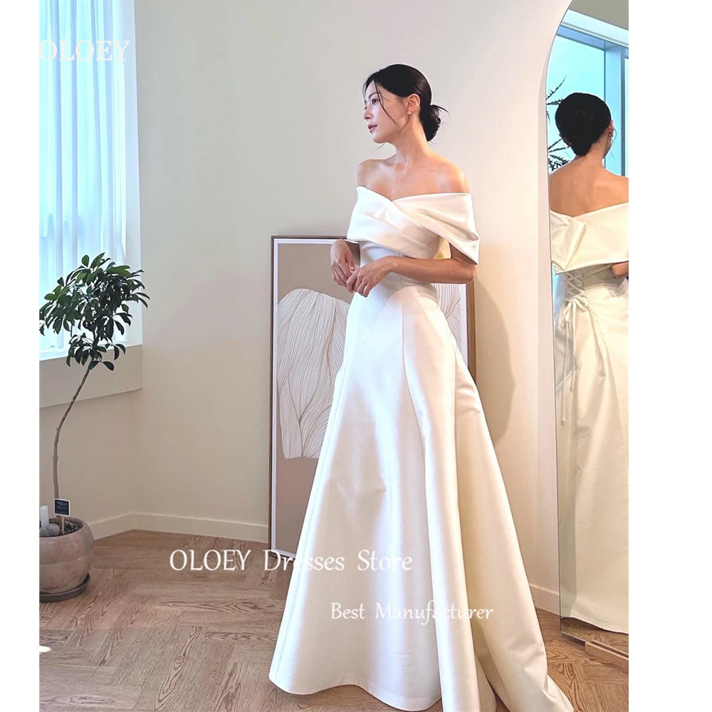 OLOEY Off the Shoulder Good Quality Satin Korea Wedding Dresses Mermaid Off the Shoulder Corset Back Floor Length Bridal Gowns