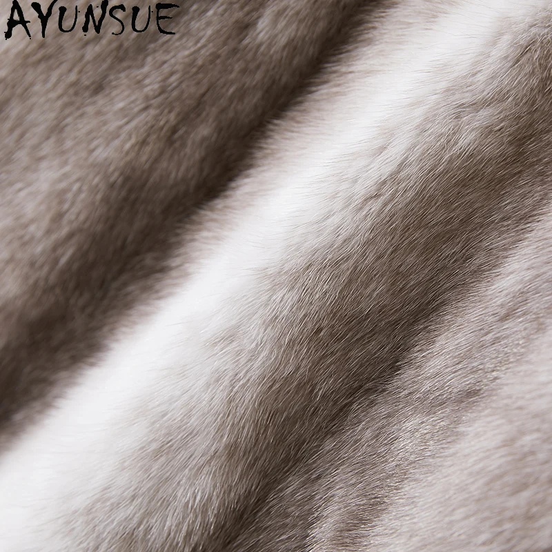 AYUNSUE معطف فرو المنك الطبيعي امرأة 2025 معاطف الشتاء مقنعين ملابس النساء الكورية نمط ملابس عصرية امرأة Pelzmantel Damen