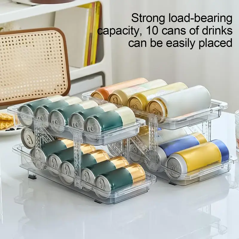 

Soda Can Holder Refrigerator Can Organizer Adjustable Expandable Automatic Rolling Storage Container For Kitchen Cabinet Bar