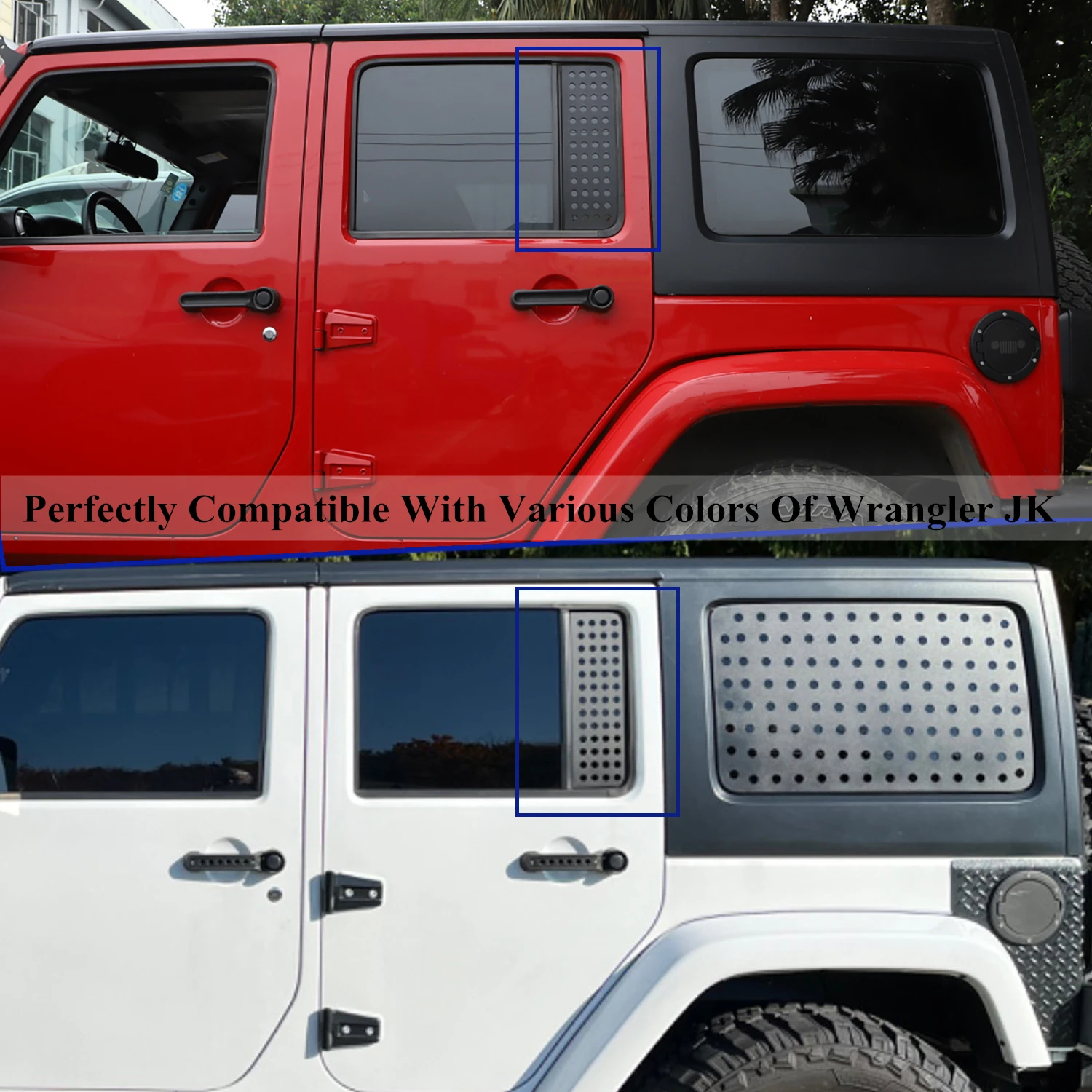 for Jeep Wrangler JK 2007-2017 4-Doors Rear Car Door Triangle Glass Panel Trim Cover Decoration Panle Auto External Accessories