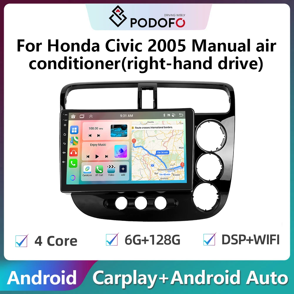 

Мультимедийная магнитола Podofo для Honda Civic 2000-2005, 2006 дюйма, 2DIN, Android