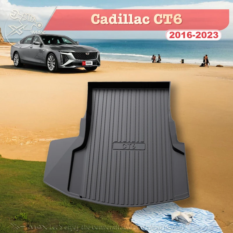 For Cadillac CT6 2016-2023 TPE Custom Fit Car Trunk Mat All Season Black Cargo Mat 3D Shaped Laser Measured Trunk Liners