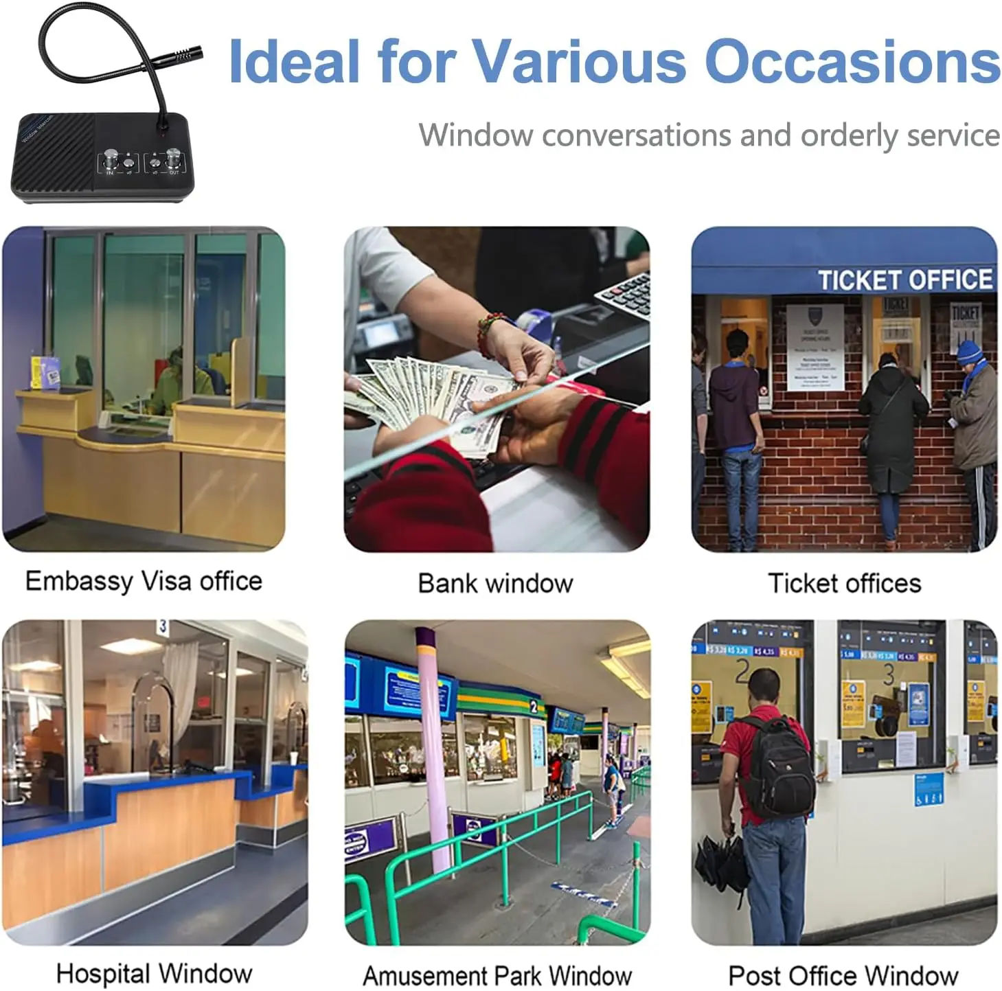 3W ป้องกันการรบกวน Dual Way Intercommunication ไมโครโฟนและลําโพง Interphone Window Counter Intercom สําหรับโรงพยาบาลธนาคาร