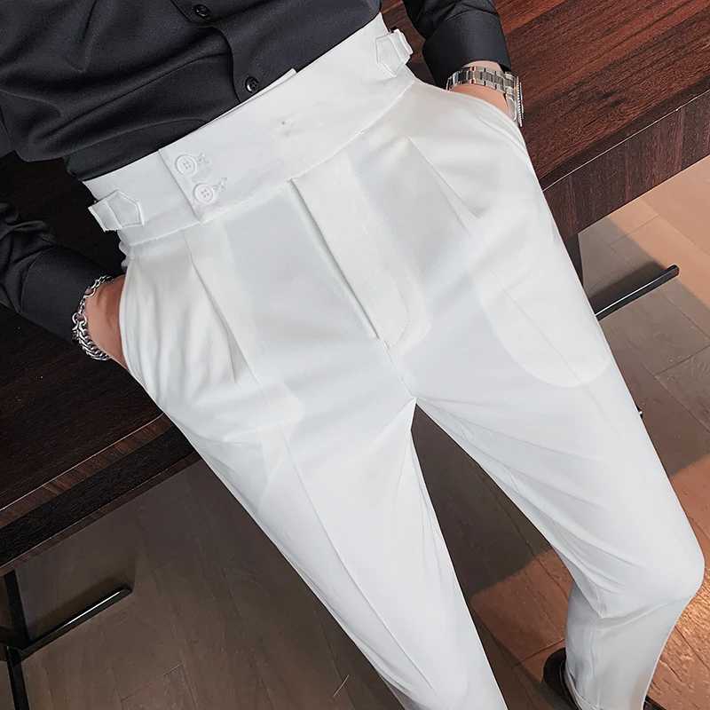 Mens Naples High Waist Trousers High Quality Business Casual Formal Pant Formal Office Social Wedding Party Dress Suit Pants