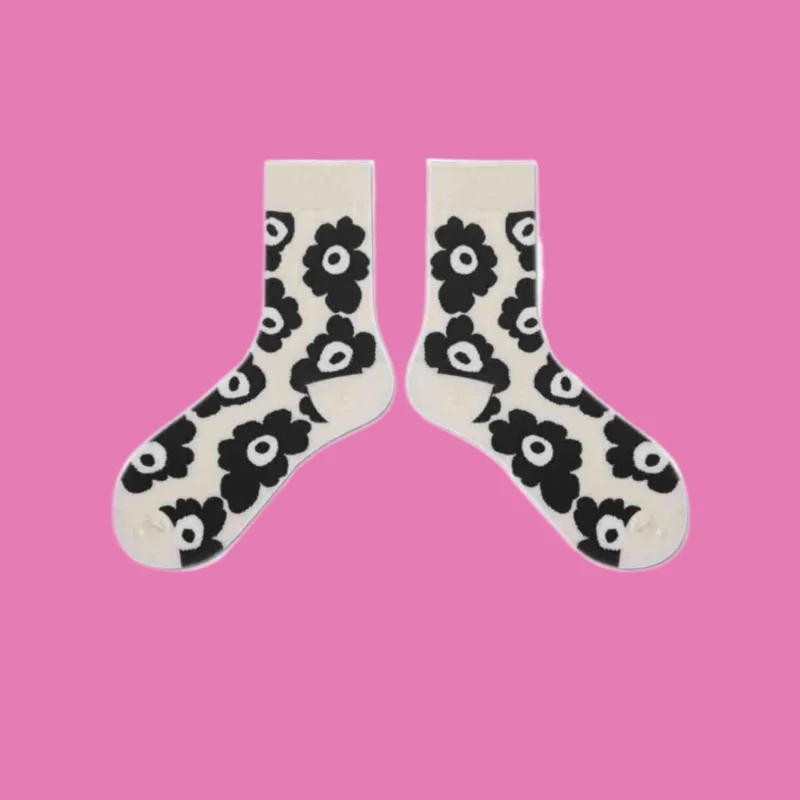 5/10 Pairs High Quality Hyuna Style Casual Breathable Large Flower Socks Retro Four-season Comfortable Mid-tube Socks