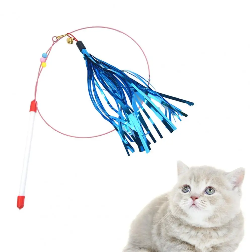 Cat Play Wand with Bell Cat Teasing Stick Cat Teaser Toy Bright Colored Wand with Bell Tassel Durable Pet-friendly for Kitten