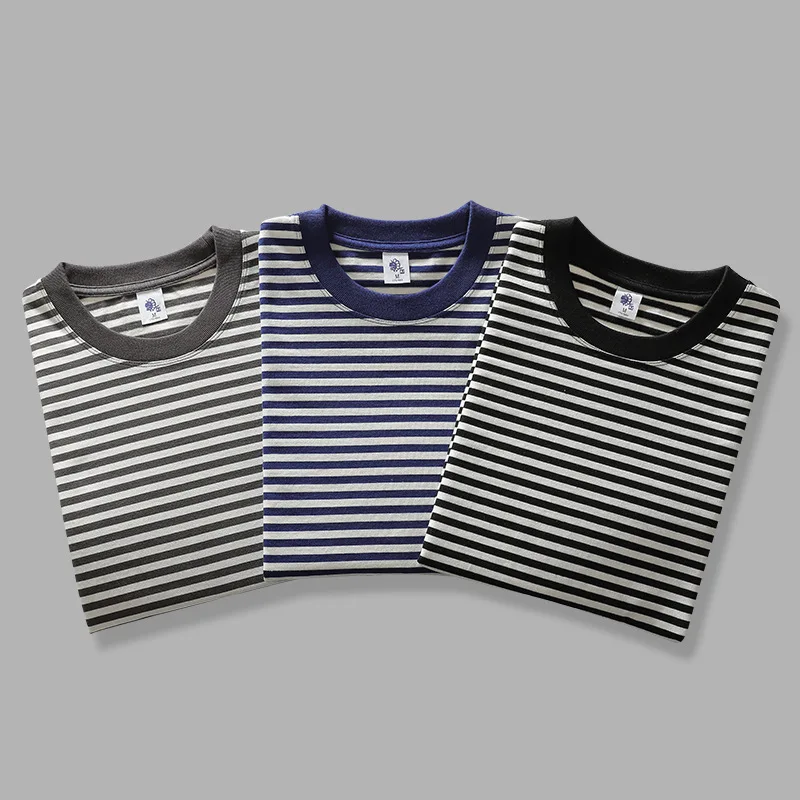 

280 г хлопковая полосатая футболка с длинным рукавом для мужчин, осенняя свободная повседневная базовая футболка унисекс, уличная одежда