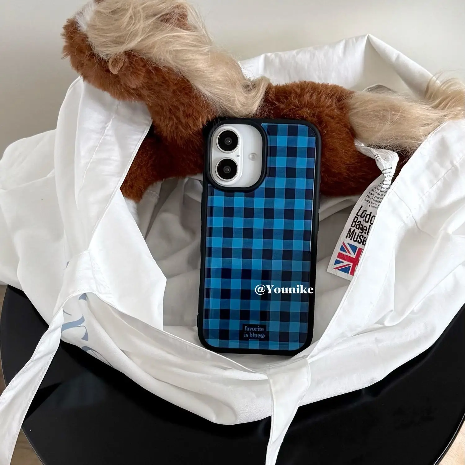 Vintage Preppy Blue Plaid Phone Case for iPhone 17 16 15 14 13 12 11 Air Pro Max 14 16 Plus Luxury Shockproof Aesthetic Cover