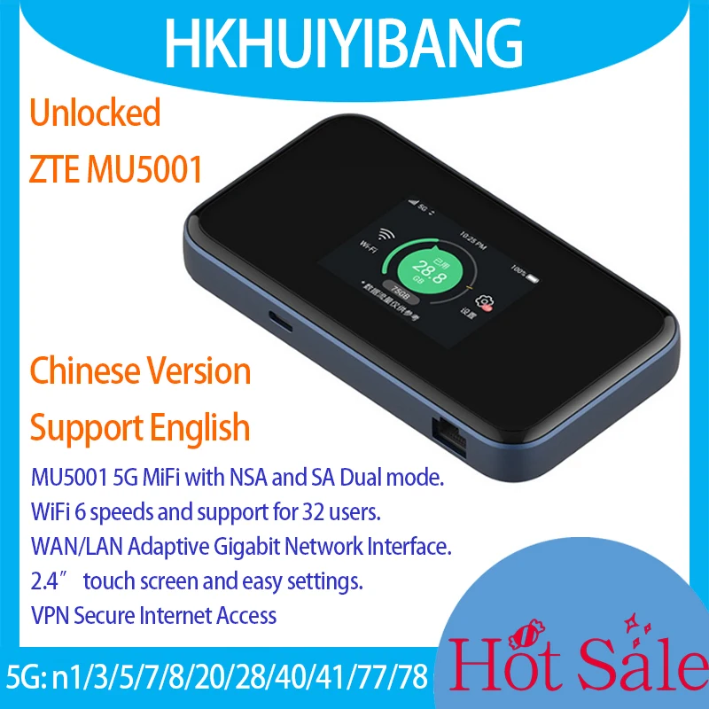 Unlocked ZTE 5G Mobile WiFi 6 Router MU5001 (100% New) 4*MIMO Dual Band Gigabit Ethernet Pocket MiFi Hotspot 5G 4G LTE Sim Modem