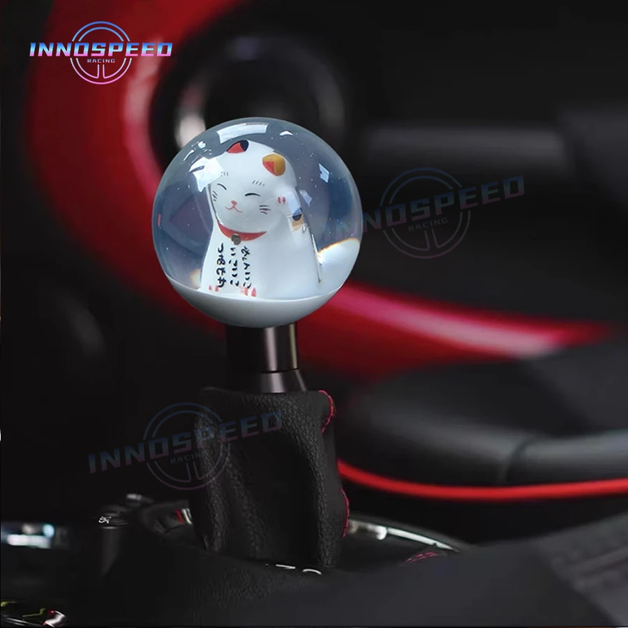 70mm Maneki Neko Fortune Lucky Cat Gear Shift Knob JDM Unievrsal Crystal Ball Transparent Gearbox Gear Shift Knob