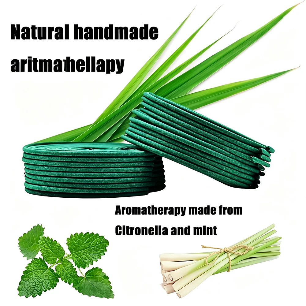Zitronella- und Minz-Aromatisierte Spiral-Räucherstäbchen, 6 Stück. 3 cm handgemachte Räucherstäbchen mit Zitronengras, Minzblättern und anderen Düften, brennen 3-4 Stunden, leichter und erfrischender Duft, geeignet fü – Detail 2