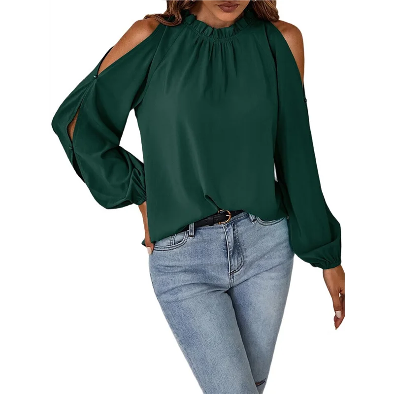 

ABRT-Womens Tops Dressy Casual Cold Shoulder Ruffle Collar Blouses Fall Fashion Shirts For Work