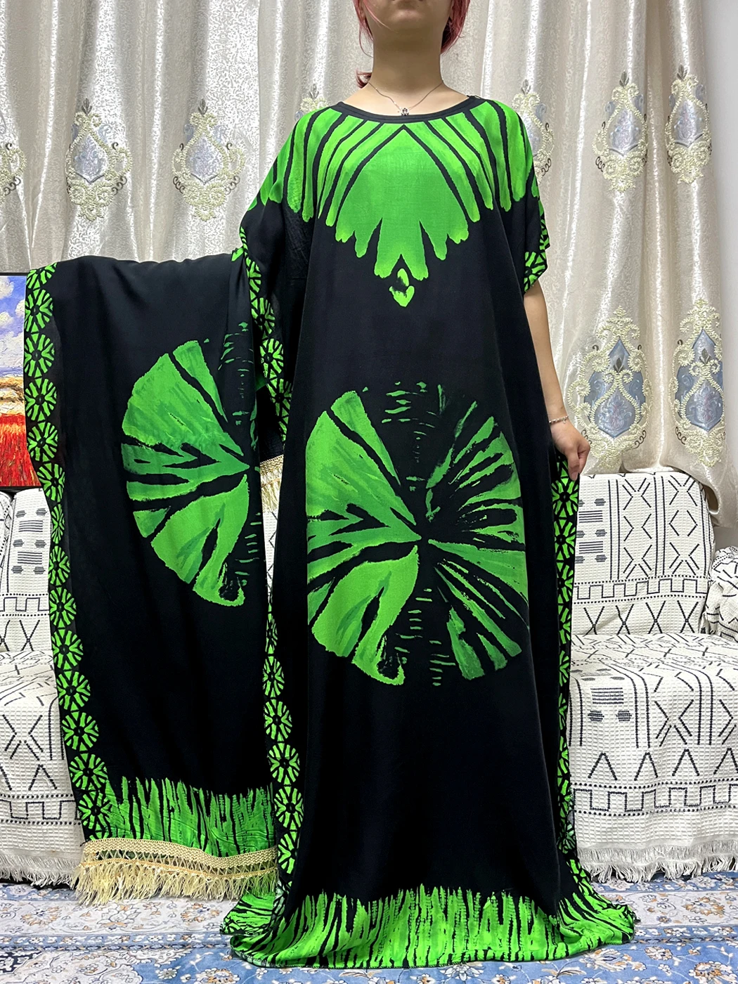 Abayas musulmanas para mujer, vestido suelto tradicional de algodón con estampado, Túnica africana, Islam, Nigeria, chal grande, bufanda, 160x70cm