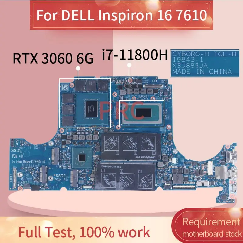 

19843-1 For DELL Inspiron 16 7610 Laptop Motherboard CN-09FDV3 09FDV3 9FDV3 i7-11800H RTX3060 6GB Notebook Mainboard DDR4