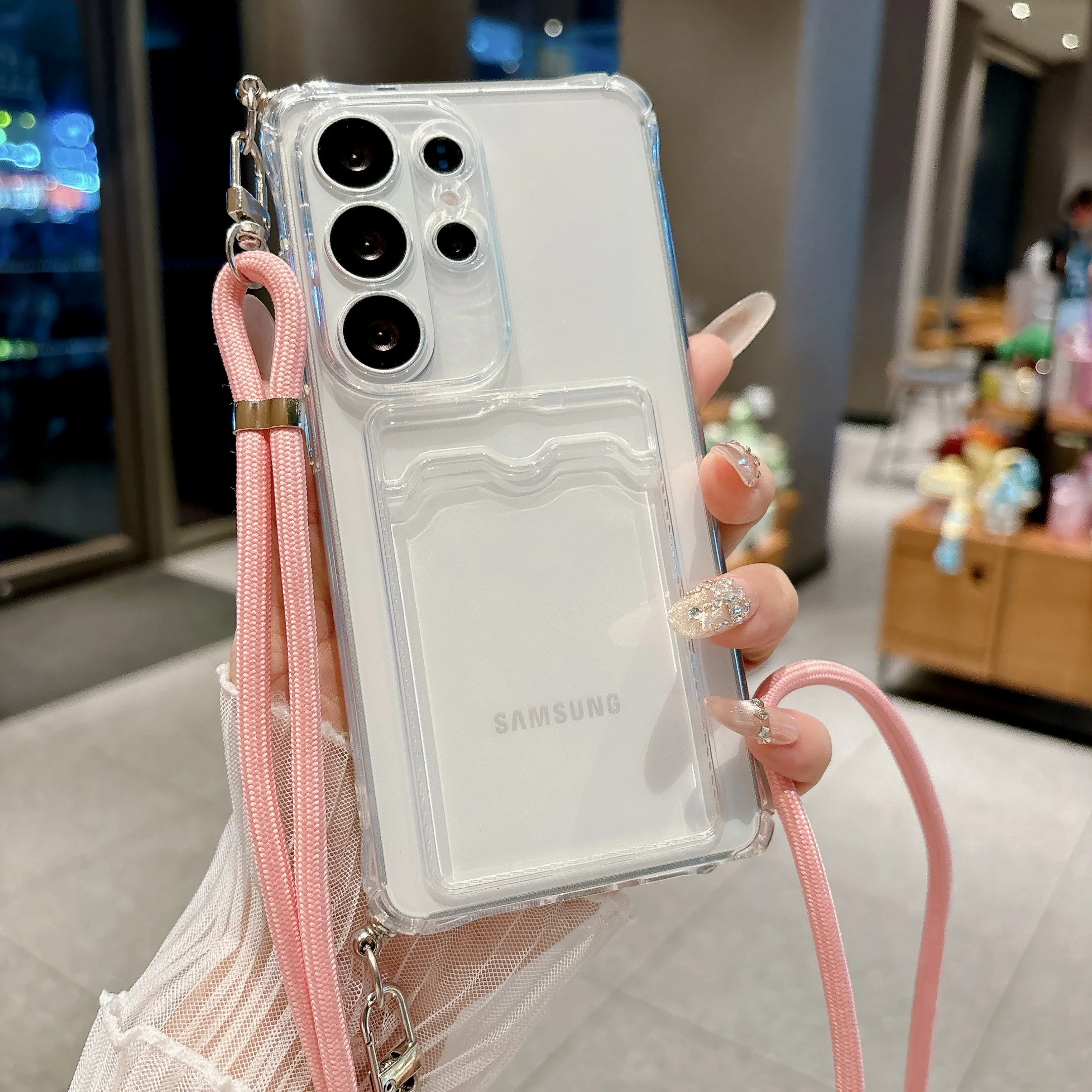 Crossbody Lanyard Hang Strap Case voor Samsung Galaxy S26 S25 S24 S23 S22 S21 Note20 Ultra Stootbestendige Kaarthouder Portemonnee Hoesje