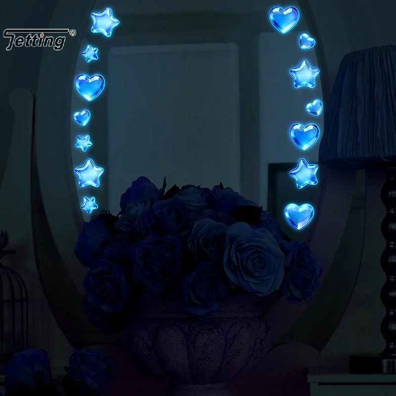 Toilet Sticker Blue Stars Hearts Design Glow in the Dark Removable Self Adhesive Luminous Bathroom Wall Art Nighttime