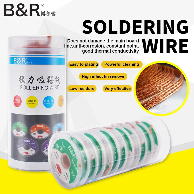 B&R 1.5/2.0/2.5/3.0/3.5mm 1.5m Strong Soldering Wick for Mobile Phone Repair Anti-corrosion High Precision PCB Tin Suction Tool