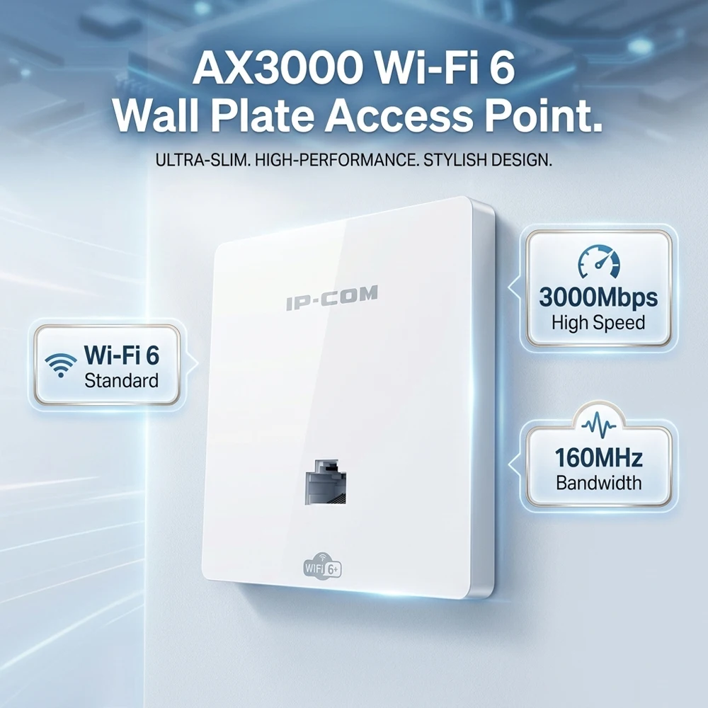 

AX3000 WiFi 6 Wall Plate Access Point Dual Band 3000Mbps In-Wall Wireless AP Standard PoE Powered Seamless Roaming for Hotel