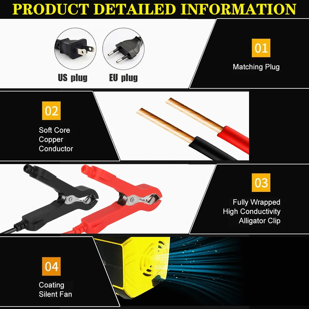 Colorful Digital Display For Lead Acid Battery Pulse Repair 100V/240V Input Car Battery Chargers 12V 6A 90W Inteligent Detection