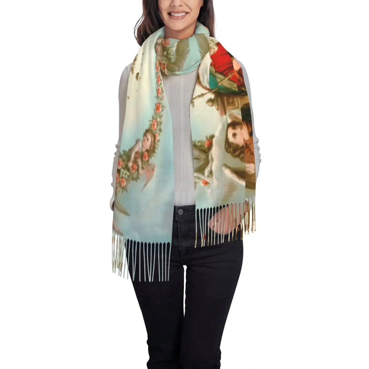 Bufanda personalizada de la Virgen María para hombre y mujer, chal de invierno a la moda, envolturas de borla católica y cristiana