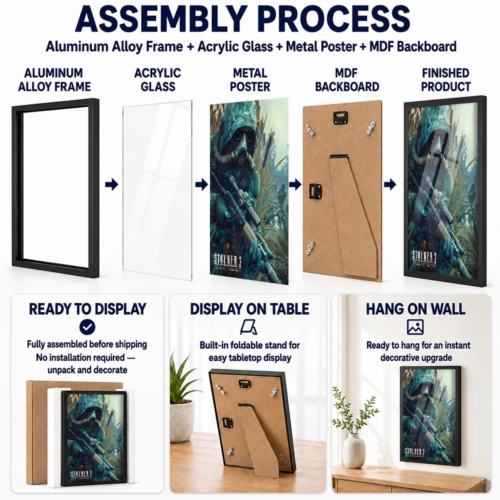 STALKER 2 Heart Of Chornobyl Soldier Framed Aluminum Metal Poster Personalized Painting Style Wall Art For Entertainment Room