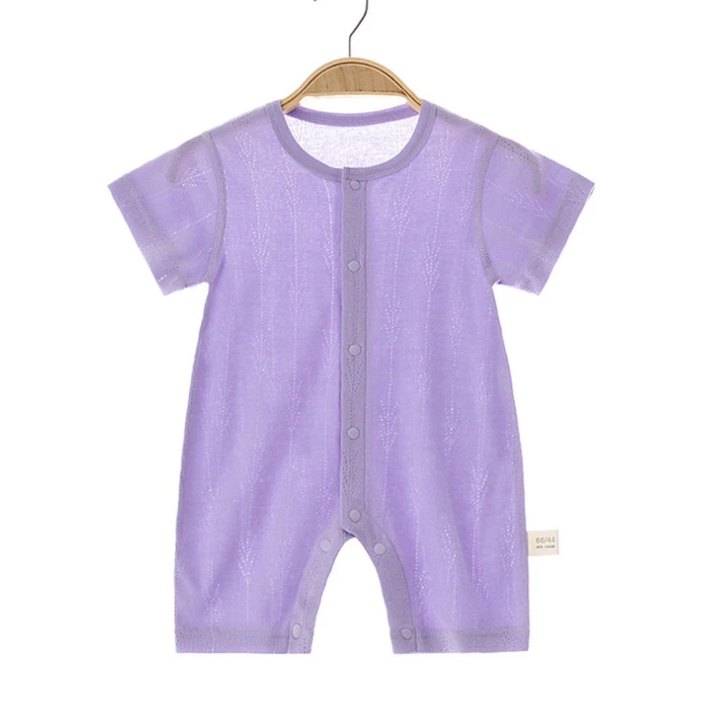 Romper bayi baru lahir, baju katun bayi baru lahir warna Solid tipe tipis musim panas