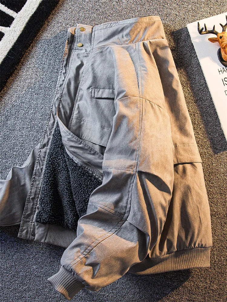 

Lamb Velvet Thiened Cotton Jaet Men's Loose Warm Workwear Cotton Coat Stand Collar Winter Outerwear Youth Faion Polyest...