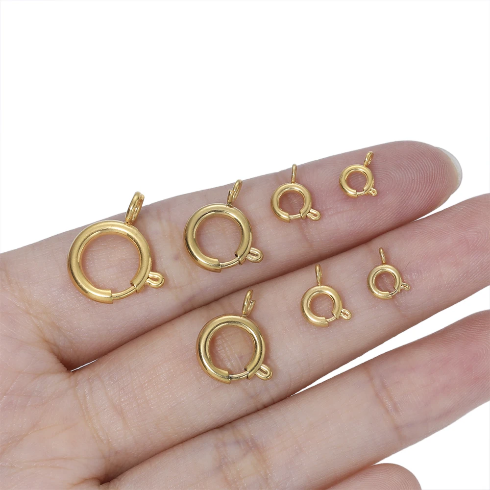 10Pcs Stainless Steel 5/6/8/10/12MM Round Claw Spring Clasps Hooks for Jewelry DIY Bracelet Necklace Connectors Supplies