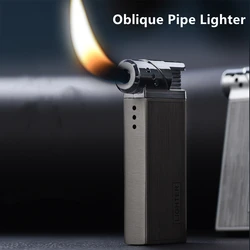 New Oblique Fire Tube Press Lighter for Smoking Pipe Special Lighter Metal Open Flame Multi-function Cigarette Lighter Gadget