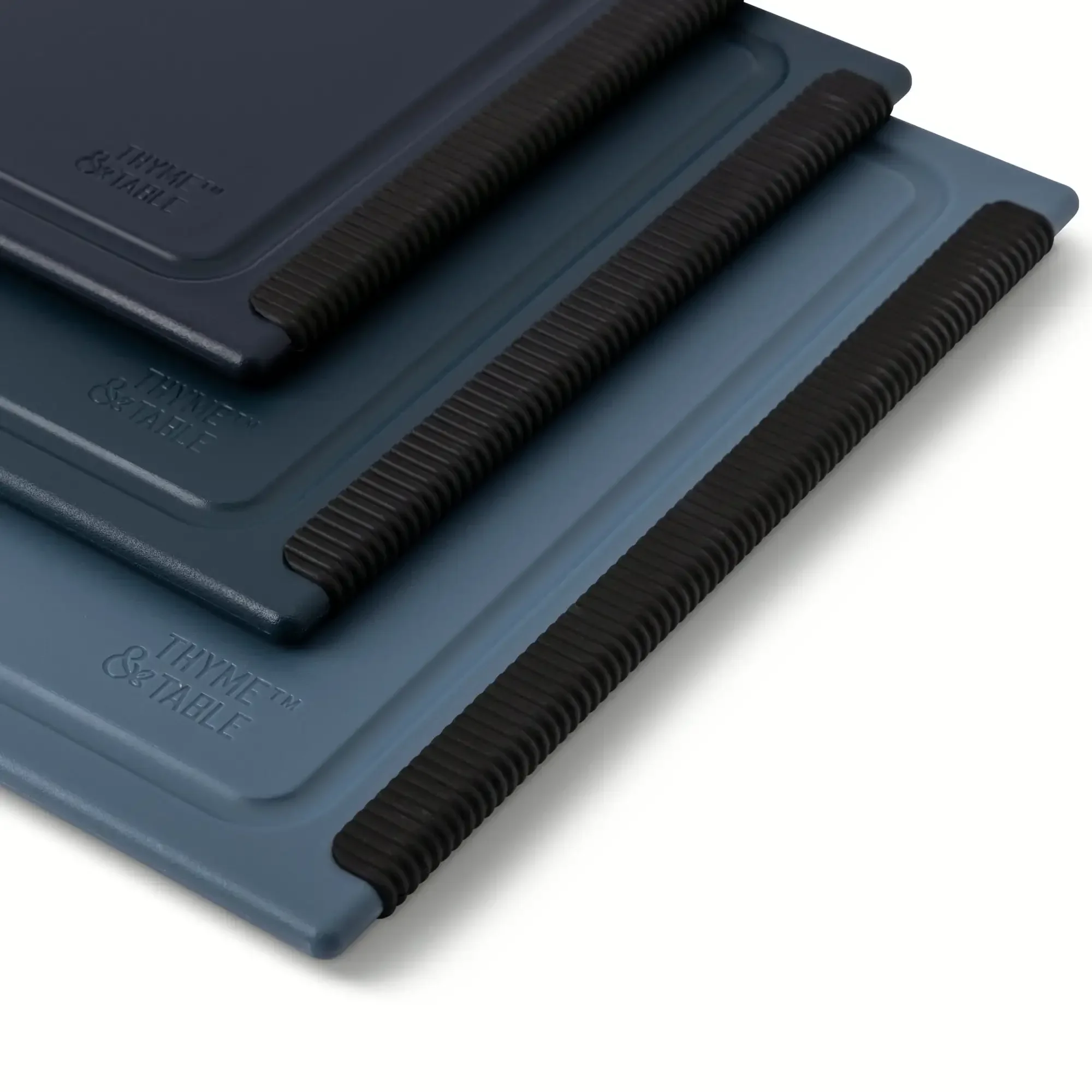 3-Piece Poly Cutting Boards, Blue. Sizes: 8.5x12, 10x14, 12x16 Inch. Non-Slip, Dishwasher Safe, Durable. Kitchen Essential